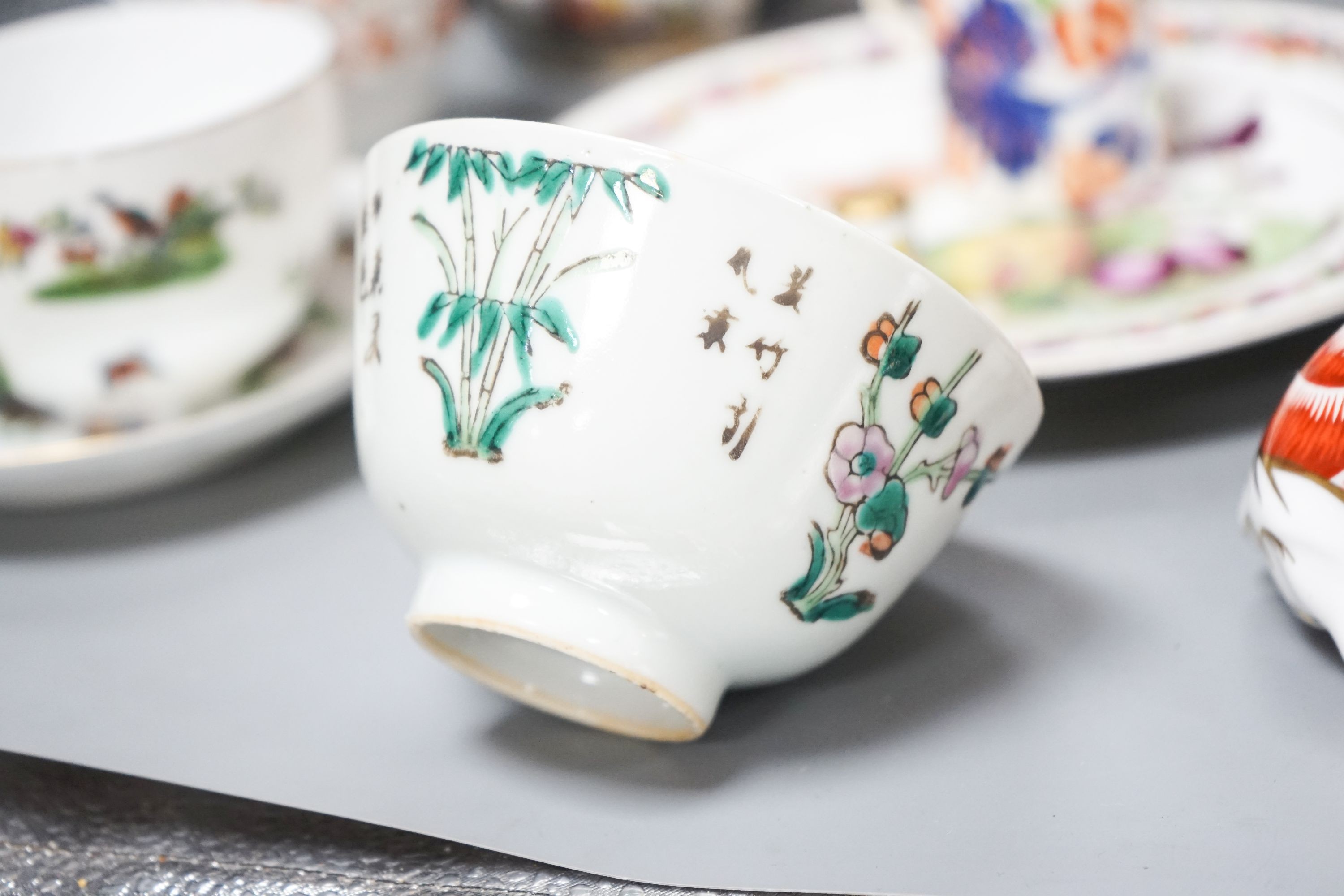 A group of Continental ceramics, a Bohemian glass goblet and Royal Crown Derby items
